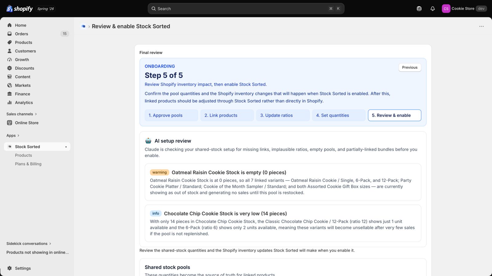 Stock Sorted — AI setup review during onboarding